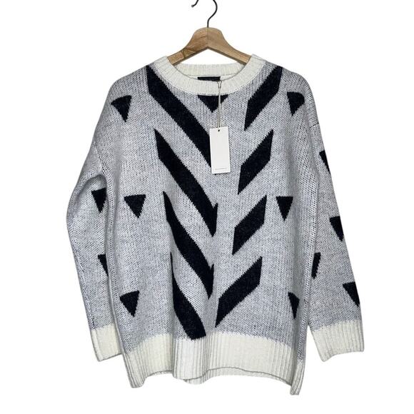 Vici Exclusive Chevron Knit Sweater Small Gray Black White Wool Blend NWT - Picture 1 of 5